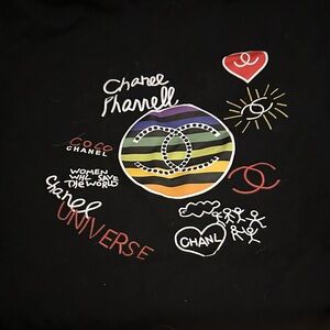 Chanel Black Tee with Multicolor Graphic